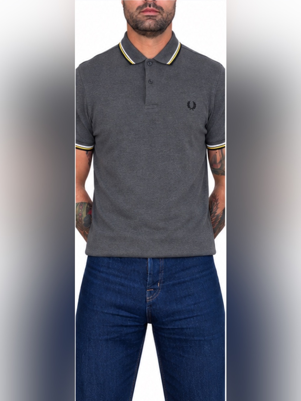 Fred Perry Charcoal Polo with Yellow & White Tipping